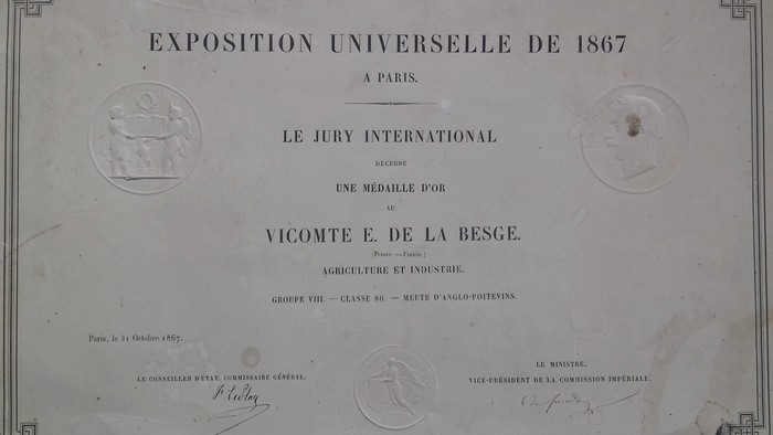 Diplôme de l'Exposition universelle de 1867 - Don de M. A. de Lacotte - Persac